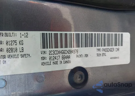 2012 Dodge Charger Sxt z USA, uszkodzony, nr VIN 2C3CDXHG6CH204978